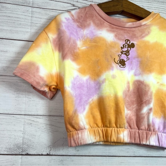 Disney Minnie Mouse Tie Dye Crop Short Sleeve Embroidered Size M - Picture 2 of 11